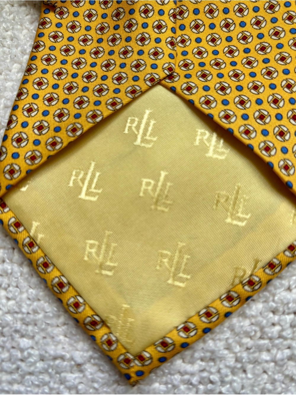 Lauren Ralph Lauren Men's Yellow Red Blue Geometric Silk Tie Woven - Picture 3 of 3